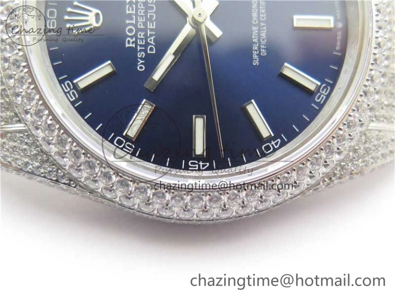 DateJust 41 126334 904 Full Paved Diamonds BP Maker Best Edition Blue Dial on Oyster Bracelet A2824