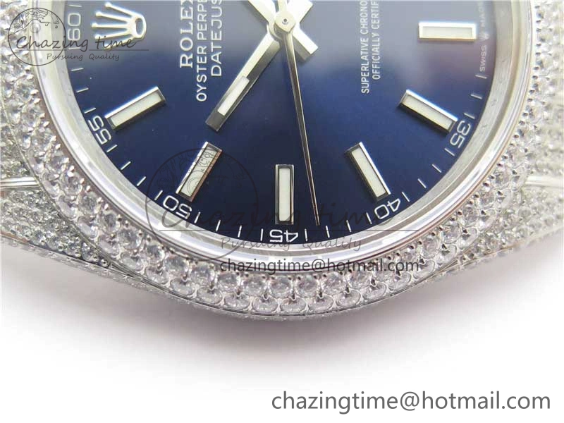 DateJust 41 126334 904 Full Paved Diamonds BP Maker Best Edition Blue Dial on Oyster Bracelet A2824