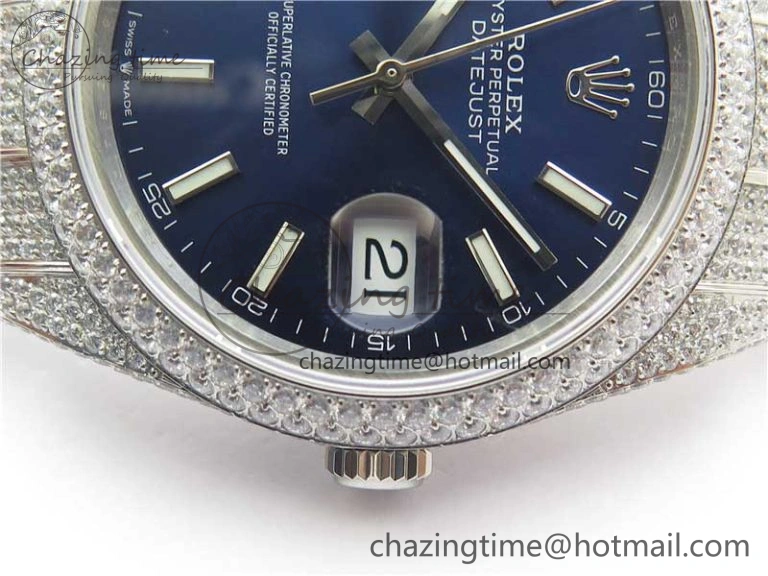 DateJust 41 126334 904 Full Paved Diamonds BP Maker Best Edition Blue Dial on Oyster Bracelet A2824