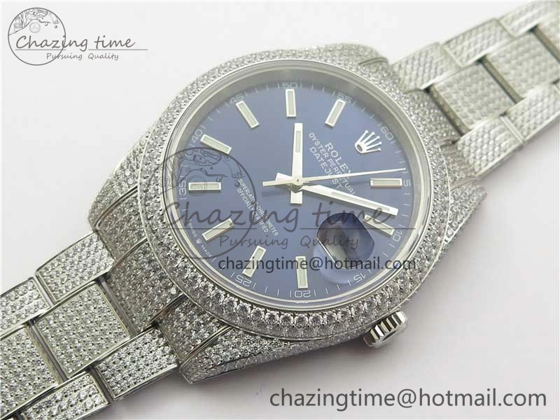 DateJust 41 126334 904 Full Paved Diamonds BP Maker Best Edition Blue Dial on Oyster Bracelet A2824