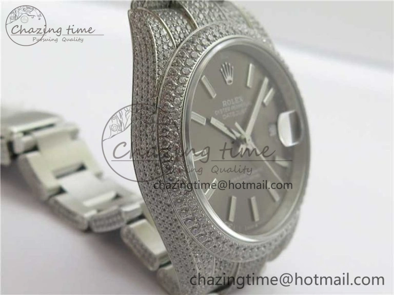 DateJust 41 126334 904 Full Paved Diamonds BP Maker Best Edition Gray Dial on Oyster Bracelet A2824
