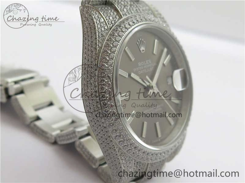 DateJust 41 126334 904 Full Paved Diamonds BP Maker Best Edition Gray Dial on Oyster Bracelet A2824