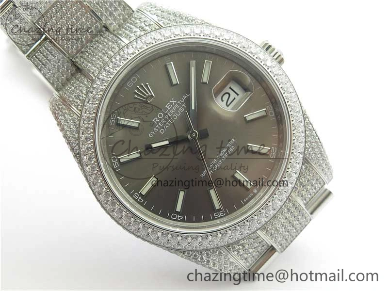 DateJust 41 126334 904 Full Paved Diamonds BP Maker Best Edition Gray Dial on Oyster Bracelet A2824