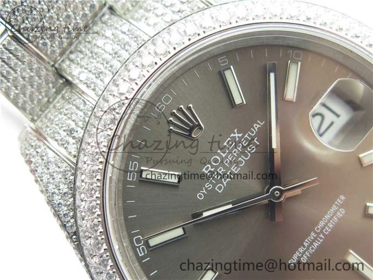 DateJust 41 126334 904 Full Paved Diamonds BP Maker Best Edition Gray Dial on Oyster Bracelet A2824