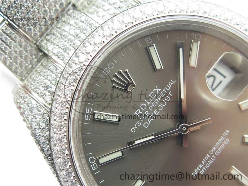 DateJust 41 126334 904 Full Paved Diamonds BP Maker Best Edition Gray Dial on Oyster Bracelet A2824