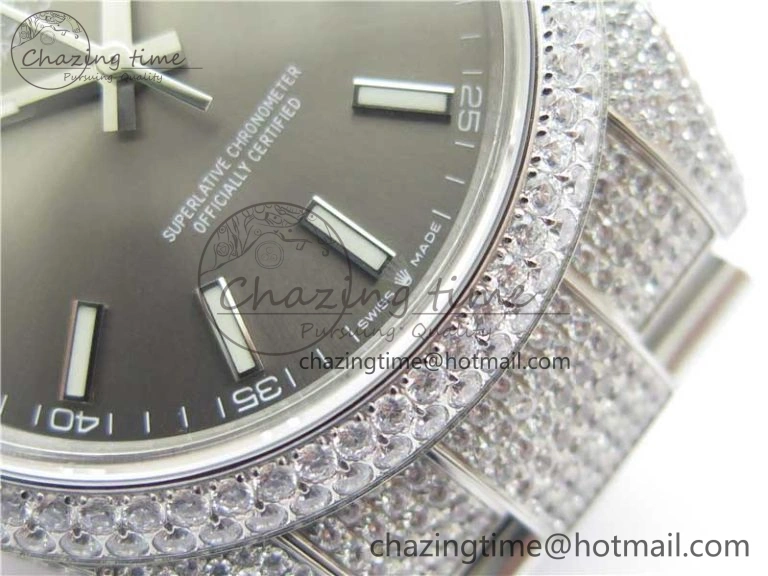 DateJust 41 126334 904 Full Paved Diamonds BP Maker Best Edition Gray Dial on Oyster Bracelet A2824