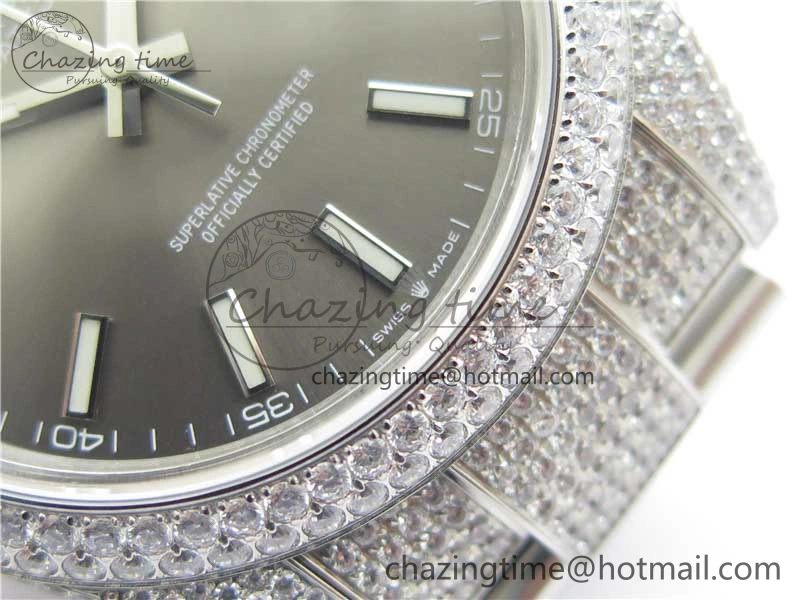 DateJust 41 126334 904 Full Paved Diamonds BP Maker Best Edition Gray Dial on Oyster Bracelet A2824