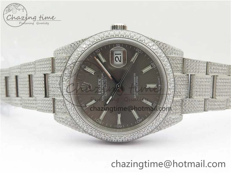 DateJust 41 126334 904 Full Paved Diamonds BP Maker Best Edition Gray Dial on Oyster Bracelet A2824