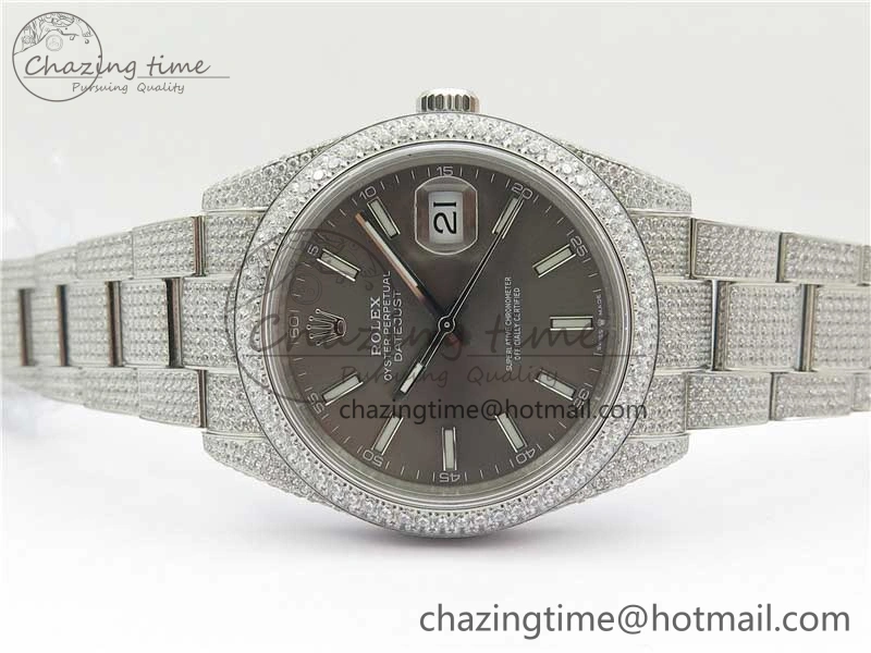 DateJust 41 126334 904 Full Paved Diamonds BP Maker Best Edition Gray Dial on Oyster Bracelet A2824
