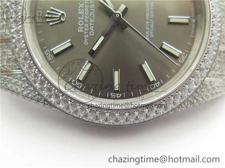 DateJust 41 126334 904 Full Paved Diamonds BP Maker Best Edition Gray Dial on Oyster Bracelet A2824