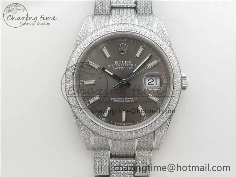 DateJust 41 126334 904 Full Paved Diamonds BP Maker Best Edition Gray Dial on Oyster Bracelet A2824