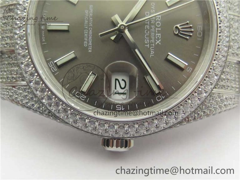 DateJust 41 126334 904 Full Paved Diamonds BP Maker Best Edition Gray Dial on Oyster Bracelet A2824