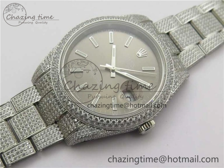 DateJust 41 126334 904 Full Paved Diamonds BP Maker Best Edition Gray Dial on Oyster Bracelet A2824