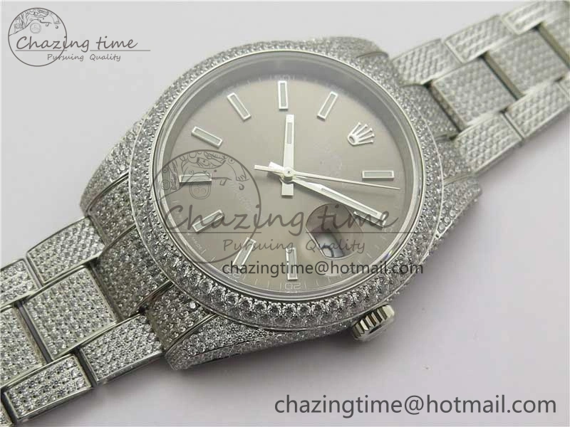 DateJust 41 126334 904 Full Paved Diamonds BP Maker Best Edition Gray Dial on Oyster Bracelet A2824