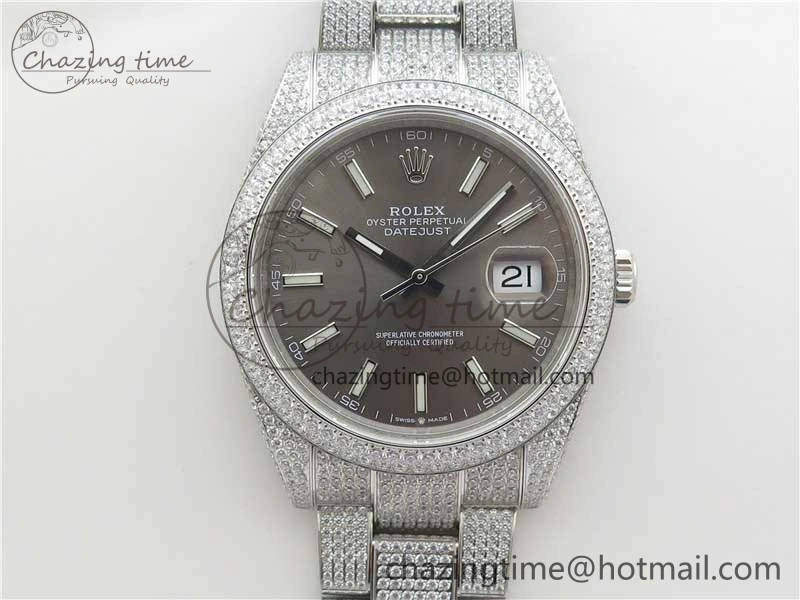DateJust 41 126334 904 Full Paved Diamonds BP Maker Best Edition Gray Dial on Oyster Bracelet A2824