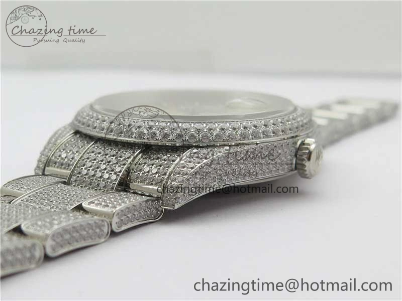DateJust 41 126334 904 Full Paved Diamonds BP Maker Best Edition Silver Dial on Oyster Bracelet A2824