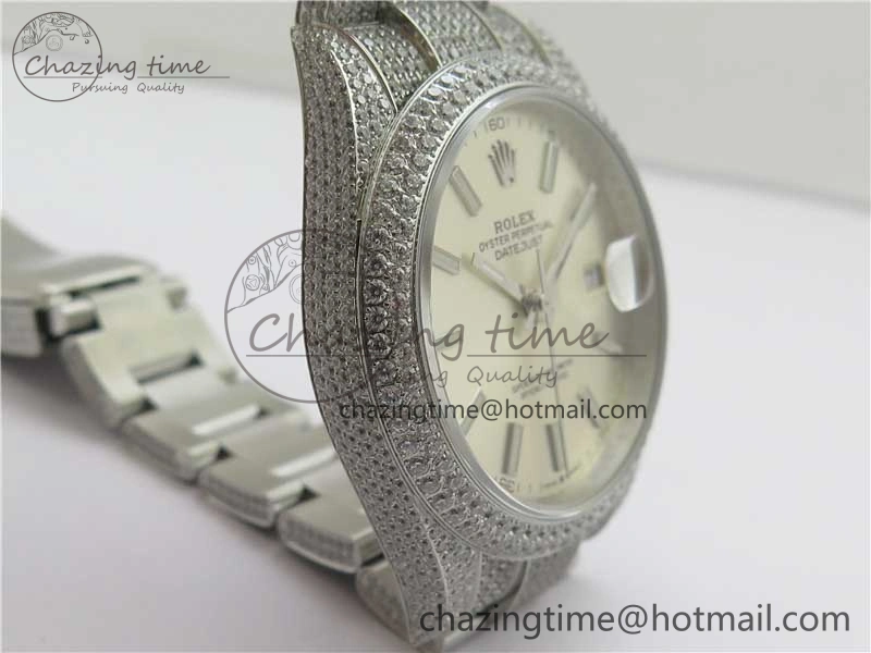 DateJust 41 126334 904 Full Paved Diamonds BP Maker Best Edition Silver Dial on Oyster Bracelet A2824