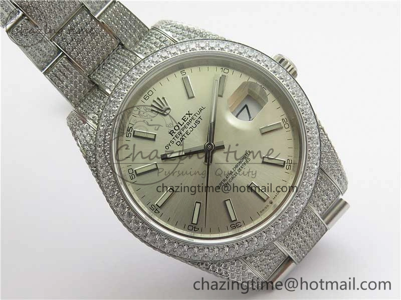 DateJust 41 126334 904 Full Paved Diamonds BP Maker Best Edition Silver Dial on Oyster Bracelet A2824