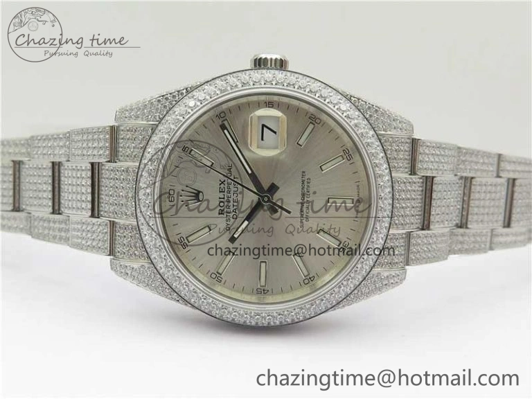 DateJust 41 126334 904 Full Paved Diamonds BP Maker Best Edition Silver Dial on Oyster Bracelet A2824
