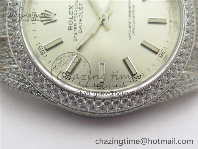 DateJust 41 126334 904 Full Paved Diamonds BP Maker Best Edition Silver Dial on Oyster Bracelet A2824