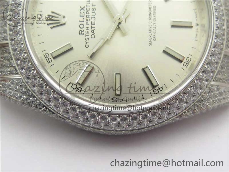DateJust 41 126334 904 Full Paved Diamonds BP Maker Best Edition Silver Dial on Oyster Bracelet A2824