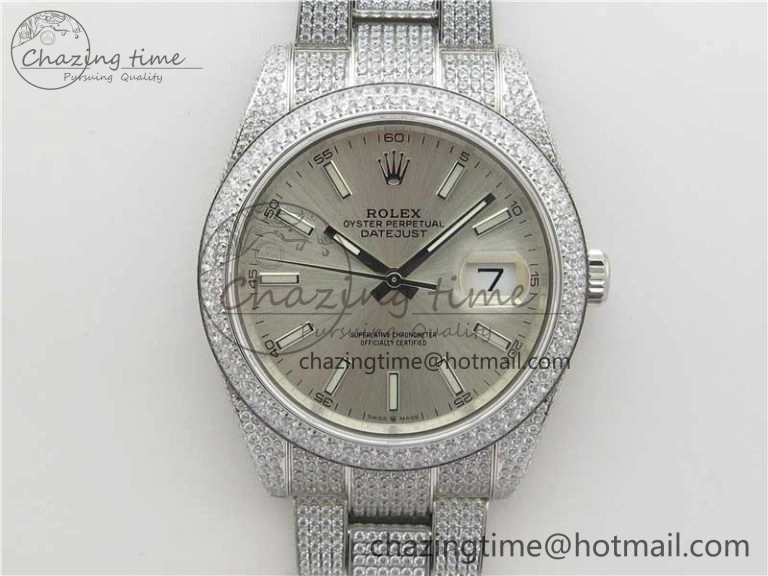 DateJust 41 126334 904 Full Paved Diamonds BP Maker Best Edition Silver Dial on Oyster Bracelet A2824