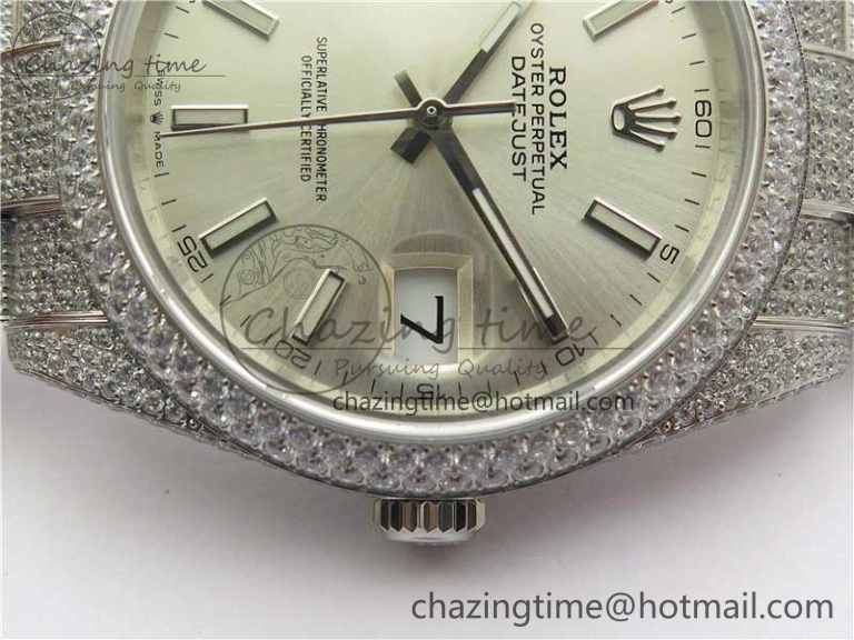DateJust 41 126334 904 Full Paved Diamonds BP Maker Best Edition Silver Dial on Oyster Bracelet A2824