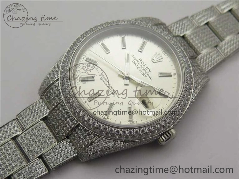 DateJust 41 126334 904 Full Paved Diamonds BP Maker Best Edition Silver Dial on Oyster Bracelet A2824