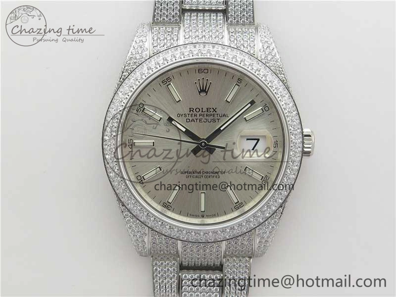 DateJust 41 126334 904 Full Paved Diamonds BP Maker Best Edition Silver Dial on Oyster Bracelet A2824
