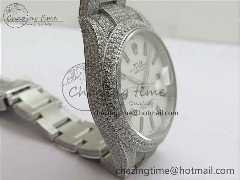 DateJust 41 126334 904 Full Paved Diamonds BP Maker Best Edition White Dial on Oyster Bracelet A2824