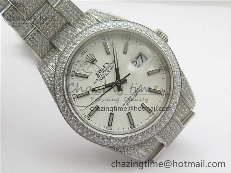 DateJust 41 126334 904 Full Paved Diamonds BP Maker Best Edition White Dial on Oyster Bracelet A2824