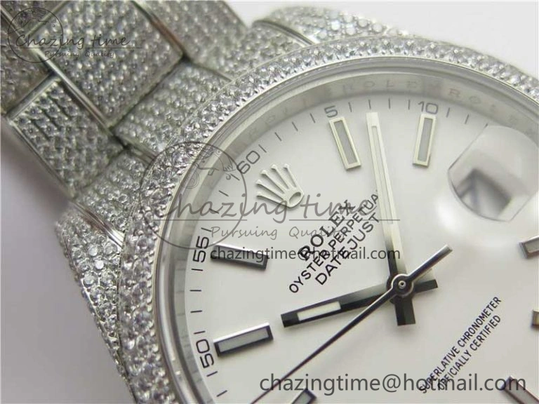 DateJust 41 126334 904 Full Paved Diamonds BP Maker Best Edition White Dial on Oyster Bracelet A2824