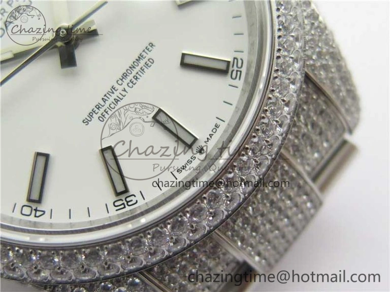 DateJust 41 126334 904 Full Paved Diamonds BP Maker Best Edition White Dial on Oyster Bracelet A2824