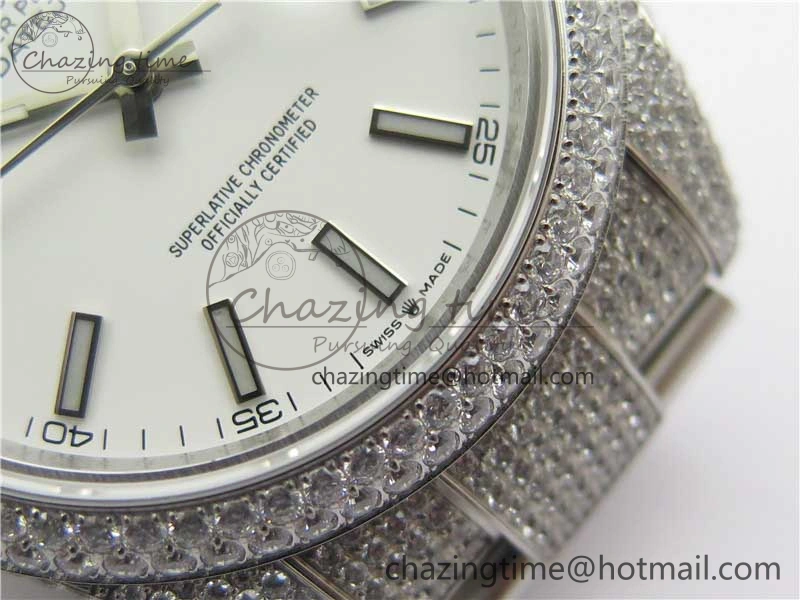 DateJust 41 126334 904 Full Paved Diamonds BP Maker Best Edition White Dial on Oyster Bracelet A2824