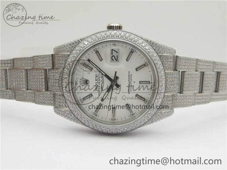DateJust 41 126334 904 Full Paved Diamonds BP Maker Best Edition White Dial on Oyster Bracelet A2824