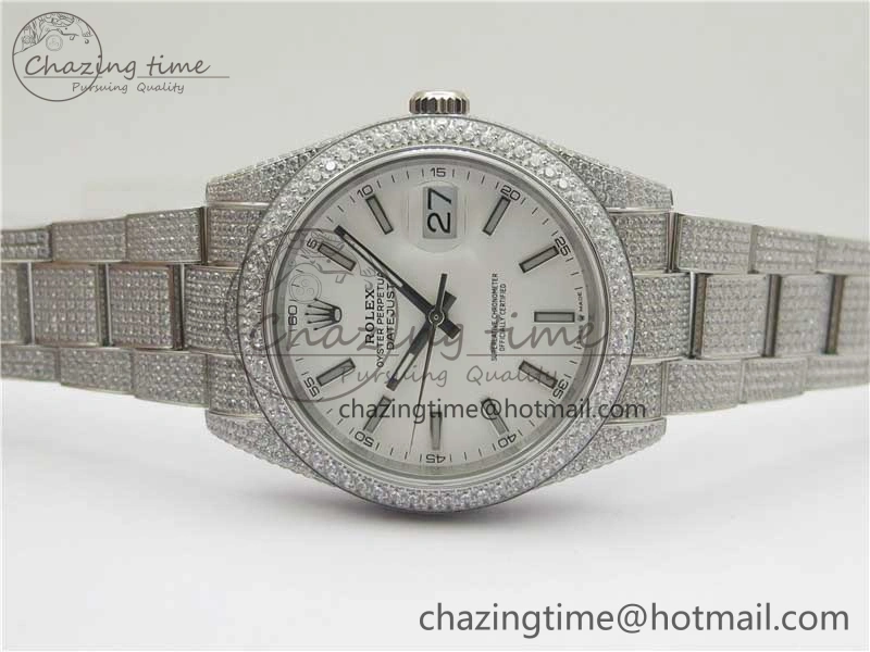 DateJust 41 126334 904 Full Paved Diamonds BP Maker Best Edition White Dial on Oyster Bracelet A2824