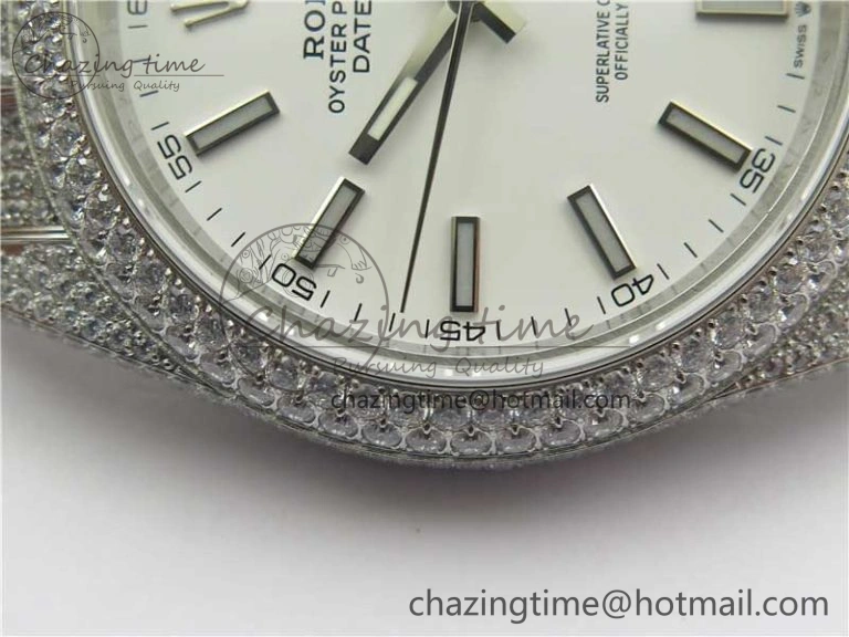 DateJust 41 126334 904 Full Paved Diamonds BP Maker Best Edition White Dial on Oyster Bracelet A2824