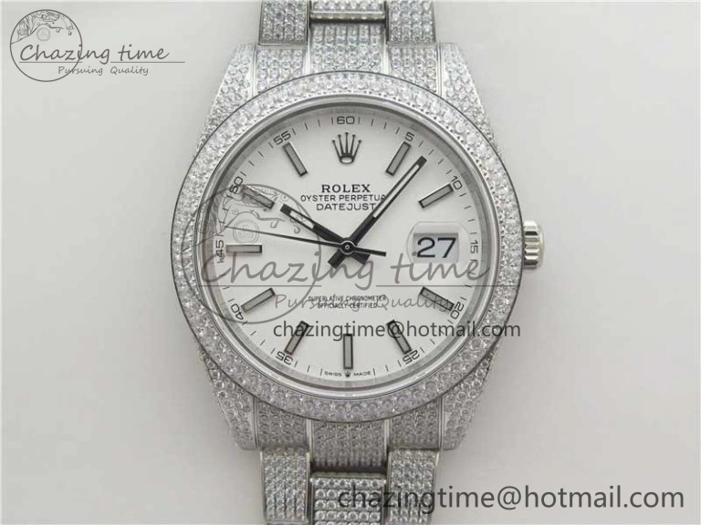 DateJust 41 126334 904 Full Paved Diamonds BP Maker Best Edition White Dial on Oyster Bracelet A2824