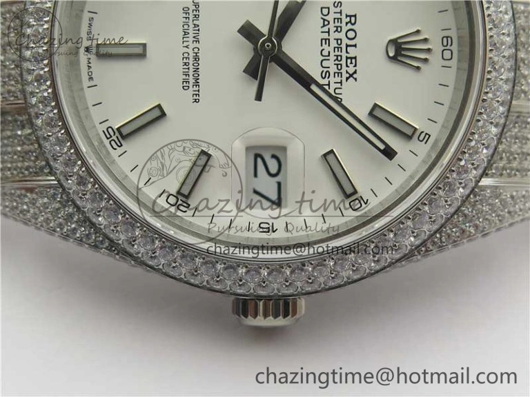 DateJust 41 126334 904 Full Paved Diamonds BP Maker Best Edition White Dial on Oyster Bracelet A2824