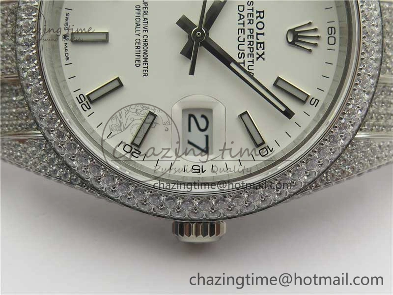 DateJust 41 126334 904 Full Paved Diamonds BP Maker Best Edition White Dial on Oyster Bracelet A2824