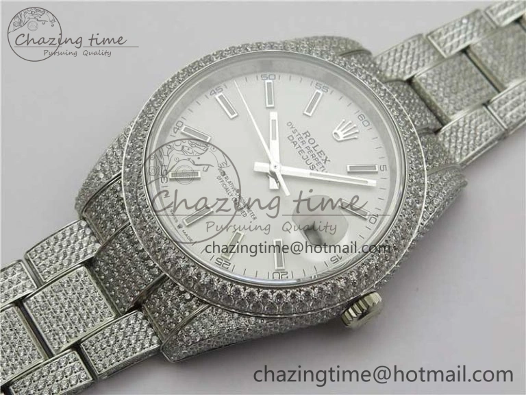 DateJust 41 126334 904 Full Paved Diamonds BP Maker Best Edition White Dial on Oyster Bracelet A2824