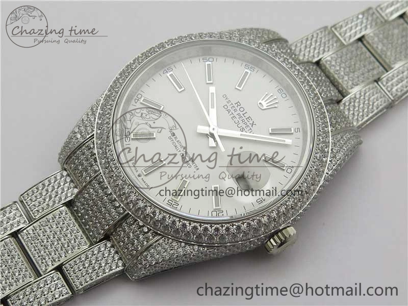 DateJust 41 126334 904 Full Paved Diamonds BP Maker Best Edition White Dial on Oyster Bracelet A2824