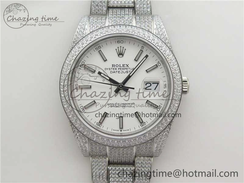 DateJust 41 126334 904 Full Paved Diamonds BP Maker Best Edition White Dial on Oyster Bracelet A2824