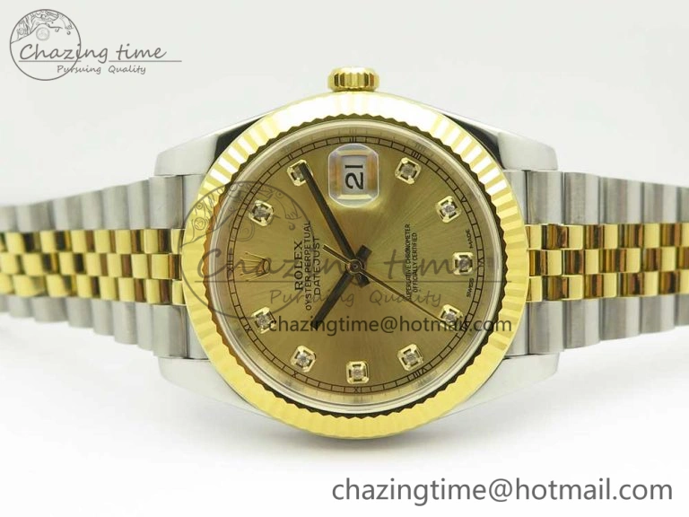 DateJust 41 126334 904L SS YG DJF 1:1 Best Edition Gold Dial Diamond Markers on SS YG Jubilee Bracelet A2824