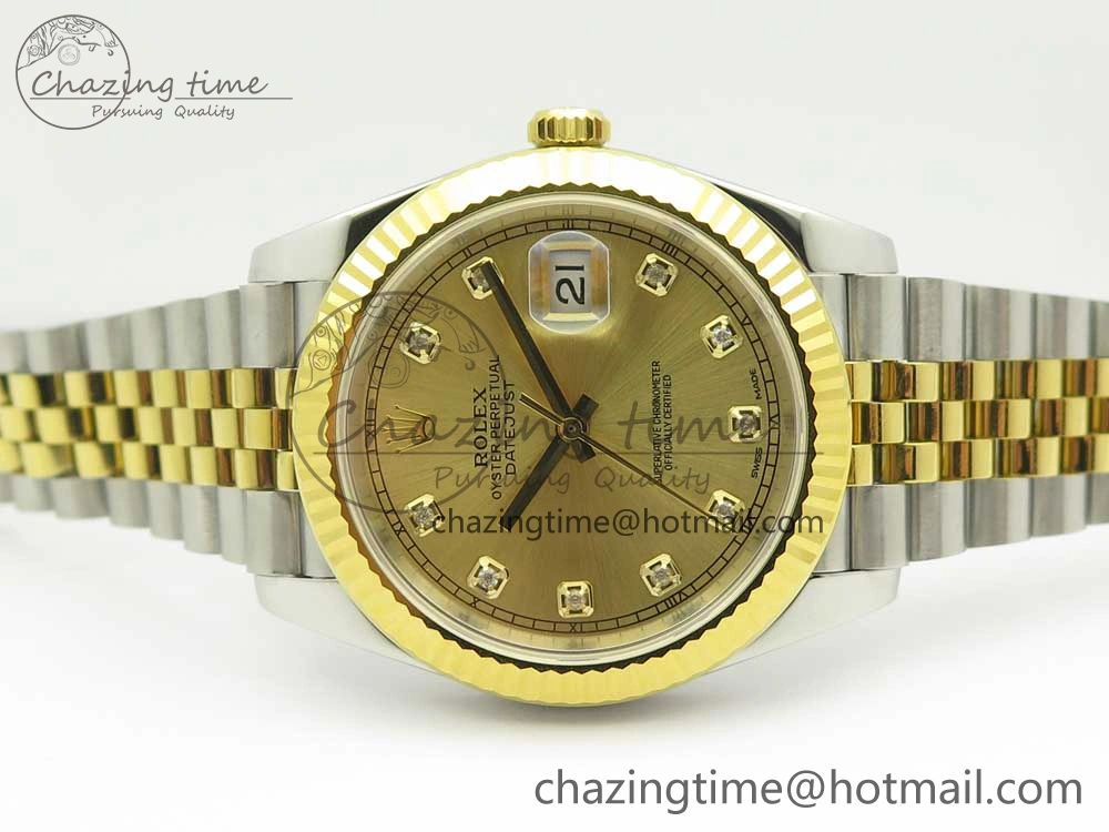 DateJust 41 126334 904L SS YG DJF 1:1 Best Edition Gold Dial Diamond Markers on SS YG Jubilee Bracelet A2824