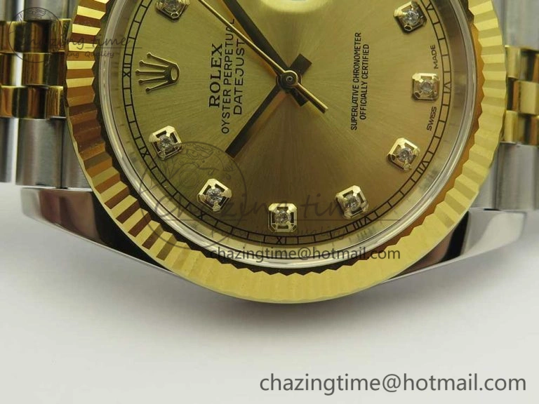 DateJust 41 126334 904L SS YG DJF 1:1 Best Edition Gold Dial Diamond Markers on SS YG Jubilee Bracelet A2824