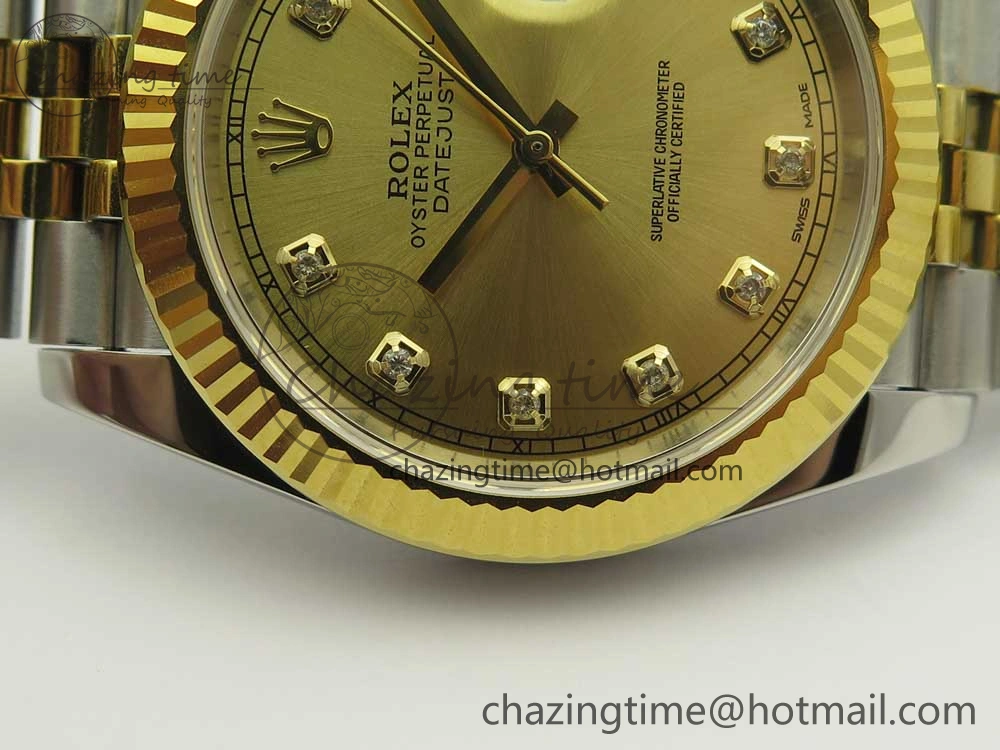 DateJust 41 126334 904L SS YG DJF 1:1 Best Edition Gold Dial Diamond Markers on SS YG Jubilee Bracelet A2824