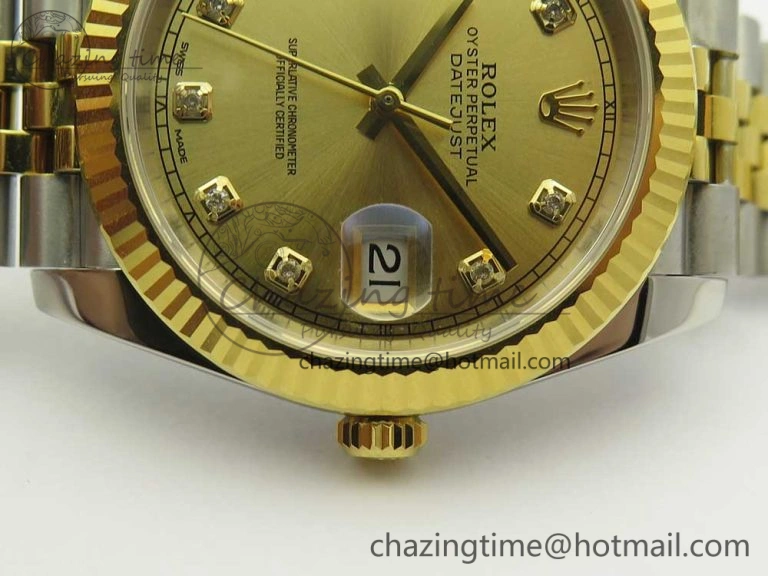 DateJust 41 126334 904L SS YG DJF 1:1 Best Edition Gold Dial Diamond Markers on SS YG Jubilee Bracelet A2824
