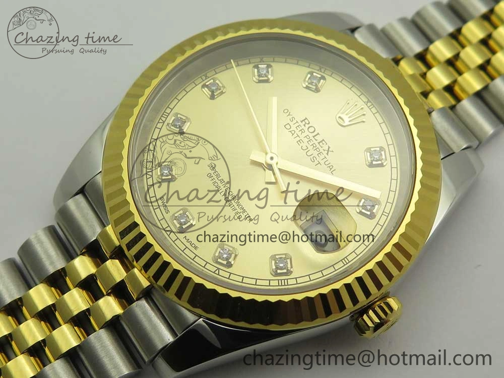 DateJust 41 126334 904L SS YG DJF 1:1 Best Edition Gold Dial Diamond Markers on SS YG Jubilee Bracelet A2824