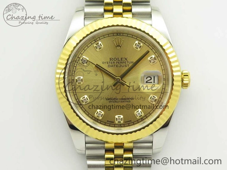 DateJust 41 126334 904L SS YG DJF 1:1 Best Edition Gold Dial Diamond Markers on SS YG Jubilee Bracelet A2824